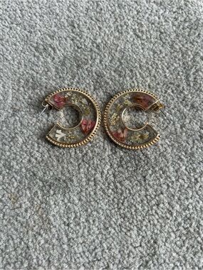 Lucky Brand Press Flower Open Hoop Earrings